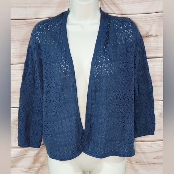 Old Navy crochet open cardigan 3/4 sleeve steel sky blue XS - Picture 1 of 7